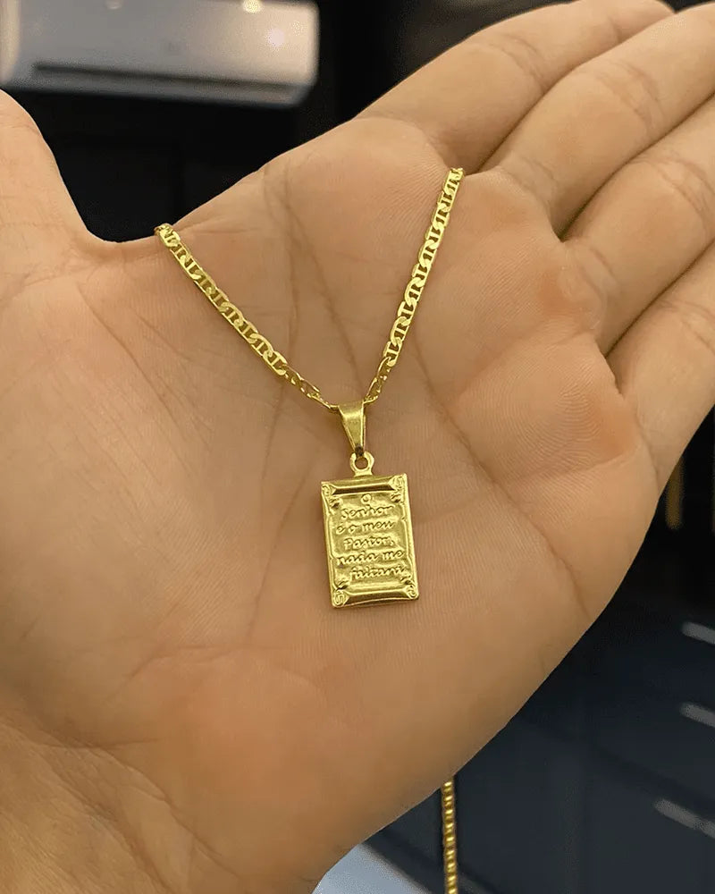 CORRENTE PIASTRINE 2MM - 65CM + PINGENTE SALMO 23 PEQUENO