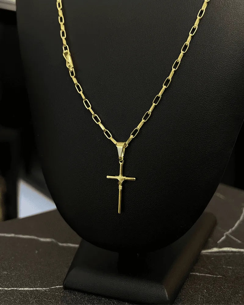 CORRENTE TIJOLINHO 2MM + PINGENTE CRUZ ENROLADA