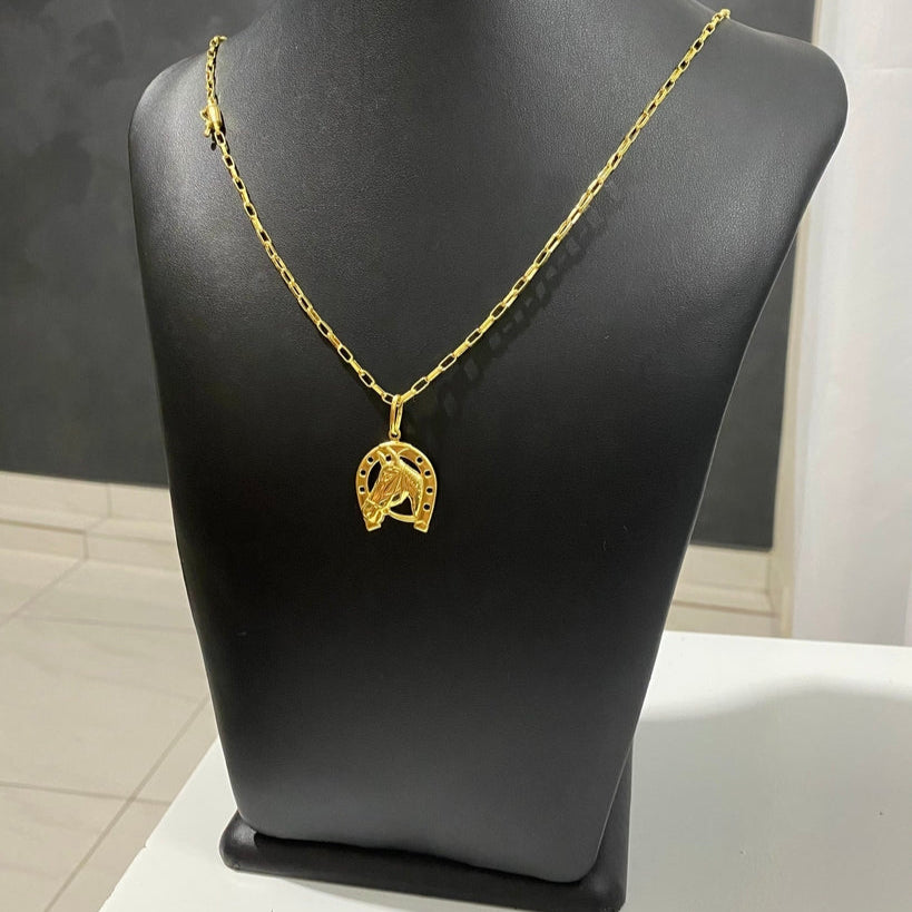 CORRENTE TIJOLINHO 3MM + PINGENTE FERRADURA DO CAVALO MÉDIO