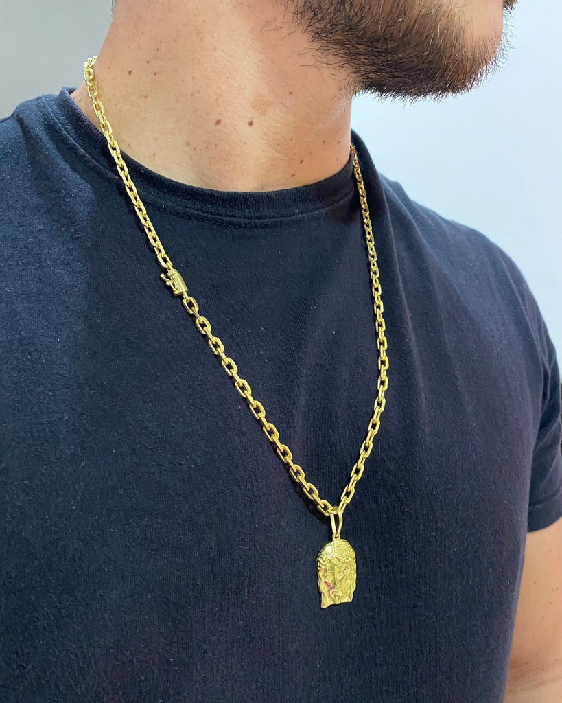 CORRENTE CADEADO DE QUINA 5MM + PINGENTE ROSTO DE CRISTO PADRÃO