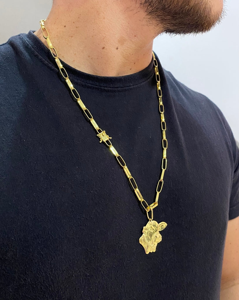 CORRENTE TIJOLINHO LONG 5MM + PINGENTE FACE DO BOI