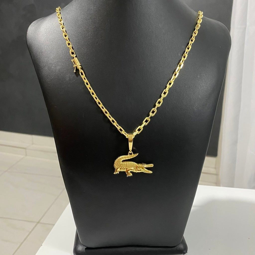 CORRENTE CADEADO DE QUINA 5MM + PINGENTE JACARÉ