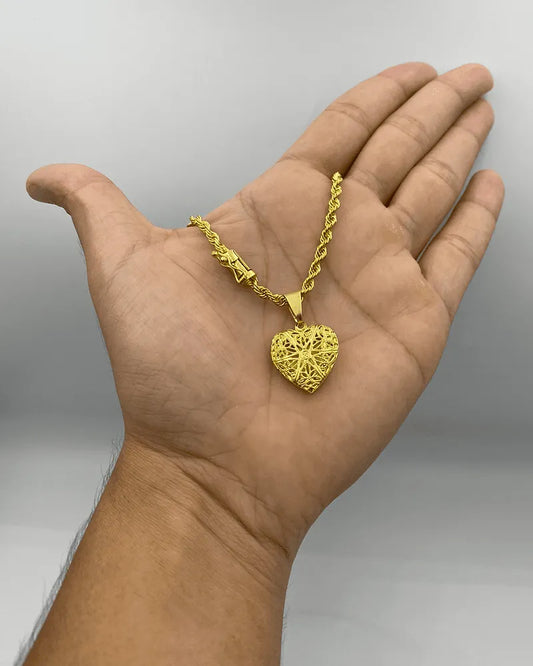 CORRENTE ELO BAIANO 4MM (45cm) + PINGENTE CORAÇÃO RELICÁRIO MÉDIO