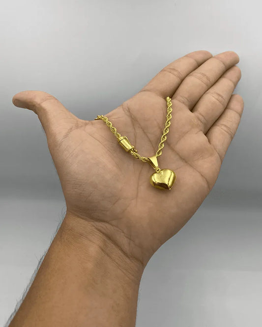 CORRENTE ELO BAIANO 4MM (45cm) + PINGENTE CORAÇÃO BOLEADO PEQUENO