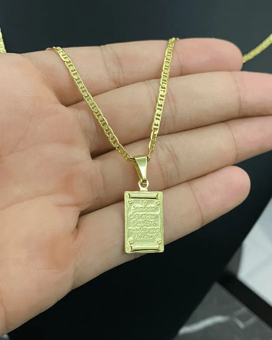 CORRENTE PIASTRINE 2MM - 65CM + PINGENTE SALMO 23 PEQUENO