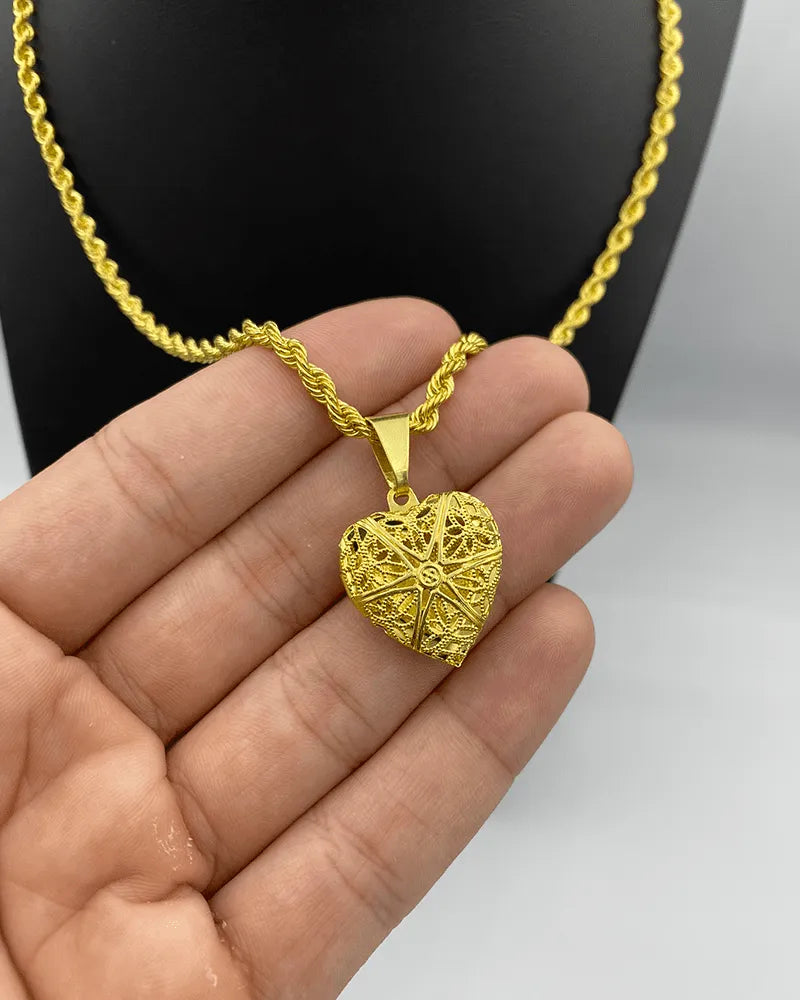 CORRENTE ELO BAIANO 4MM (45cm) + PINGENTE CORAÇÃO RELICÁRIO MÉDIO