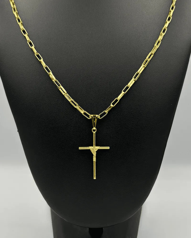 CORRENTE TIJOLINHO 4MM + PINGENTE CRUZ ENROLADA