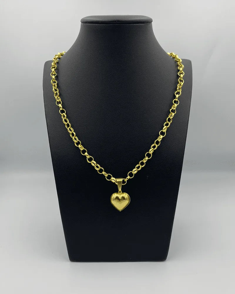 CORRENTE ELO PORTUGUÊS 4MM (45cm) + PINGENTE CORAÇÃO BOLEADO P