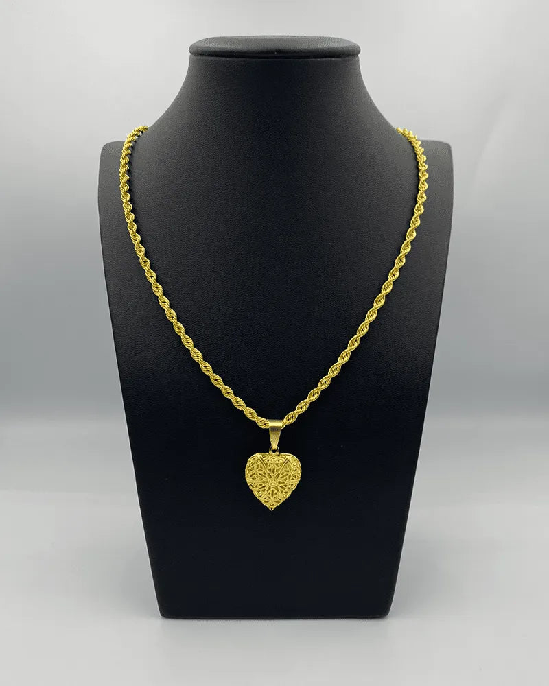 CORRENTE ELO BAIANO 4MM (45cm) + PINGENTE CORAÇÃO RELICÁRIO MÉDIO