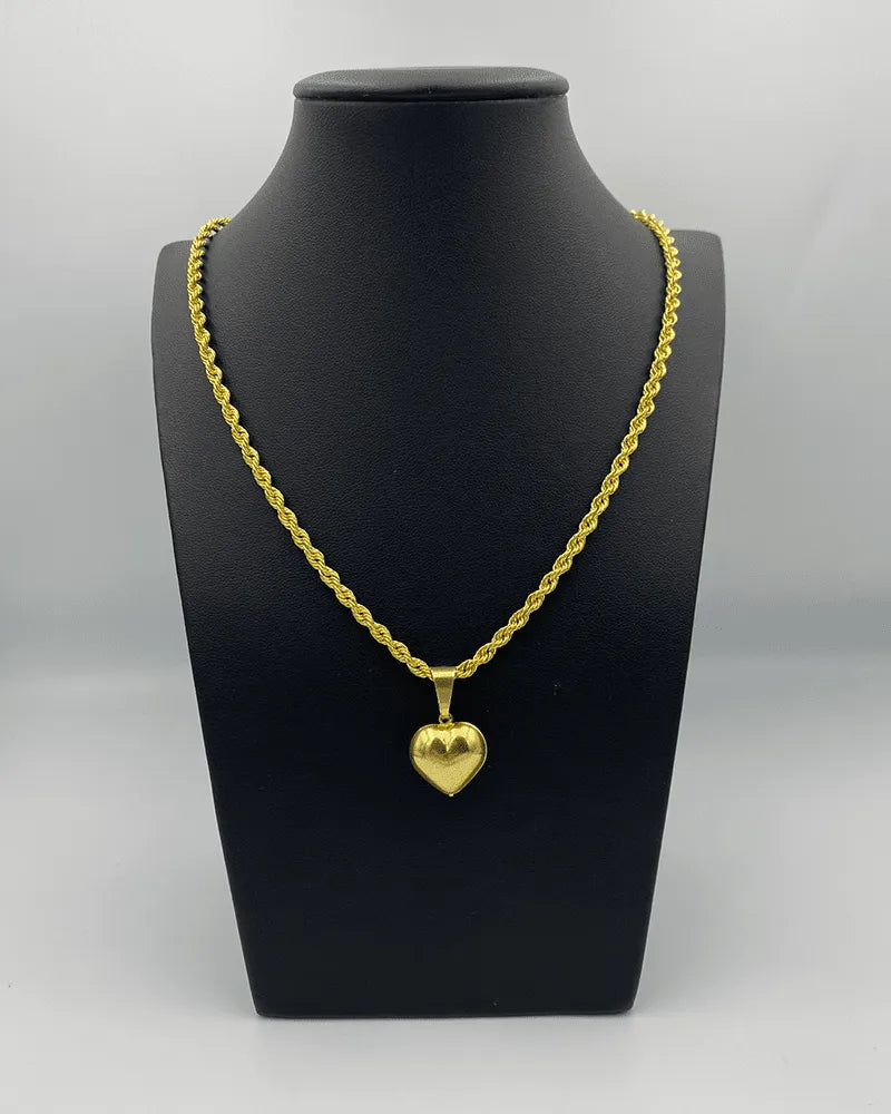 CORRENTE ELO BAIANO 4MM (45cm) + PINGENTE CORAÇÃO BOLEADO PEQUENO