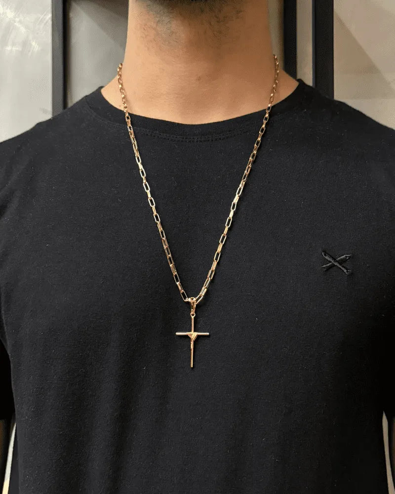 CORRENTE TIJOLINHO 4MM + PINGENTE CRUZ ENROLADA