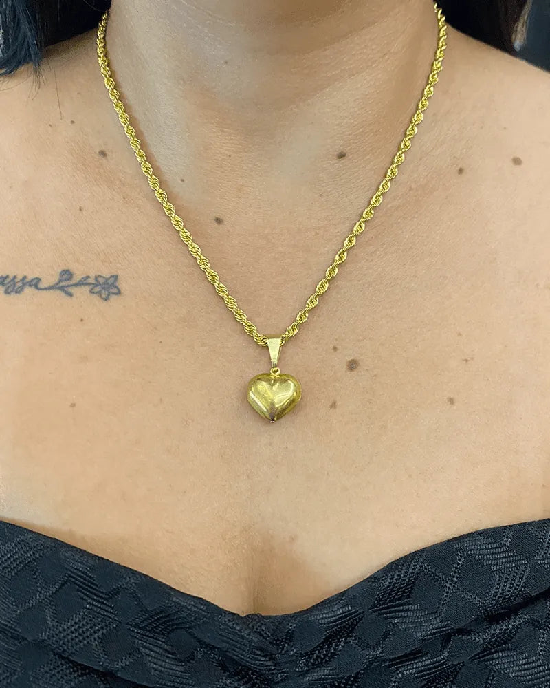 CORRENTE ELO BAIANO 4MM (45cm) + PINGENTE CORAÇÃO BOLEADO PEQUENO