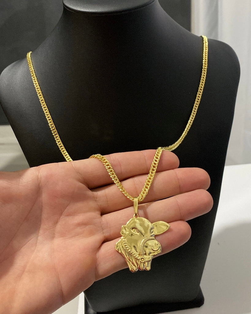 CORRENTE GRUMET 4MM + PINGENTE FACE DO BOI