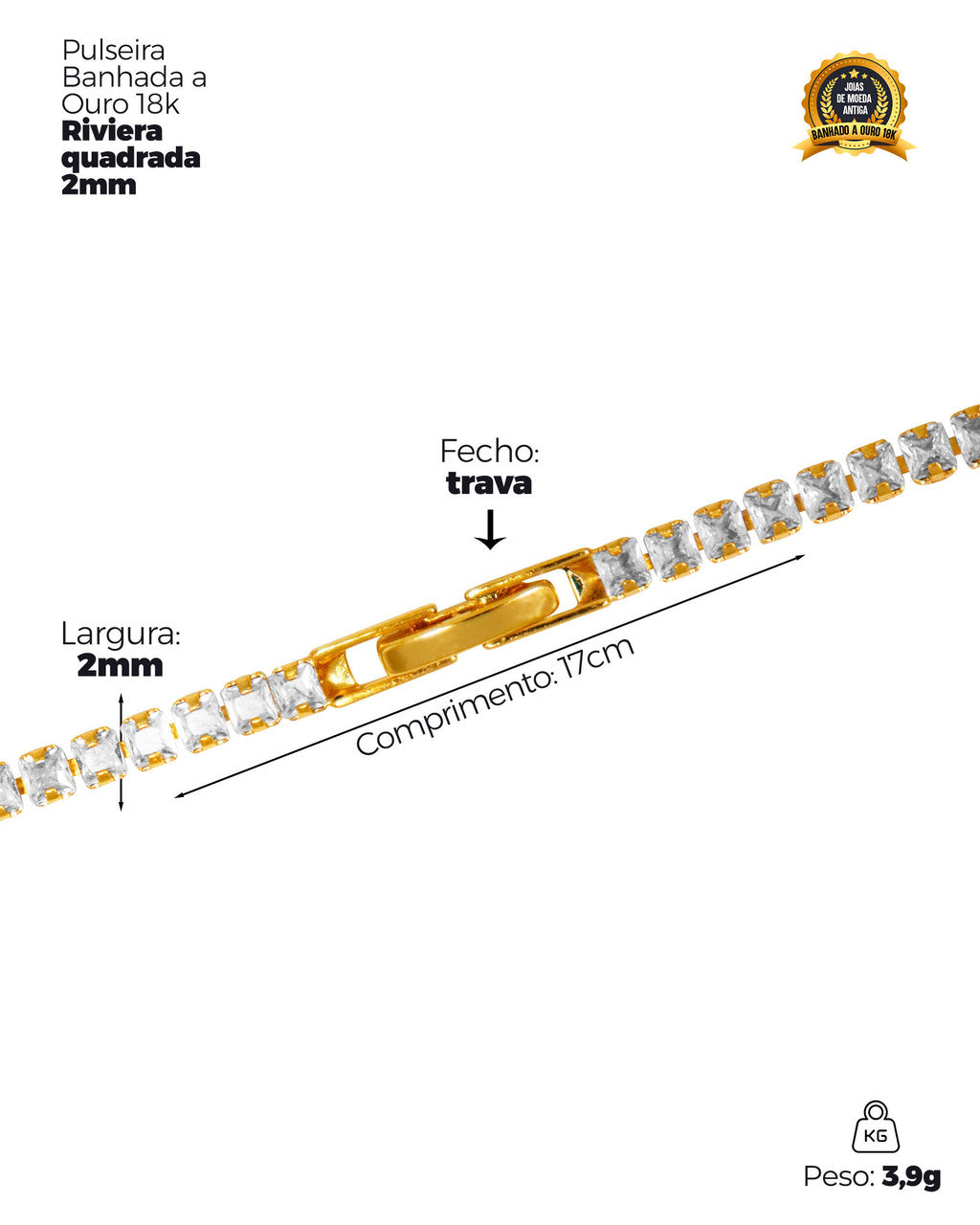 PULSEIRA BANHADA: RIVIERA QUADRADA 2MM