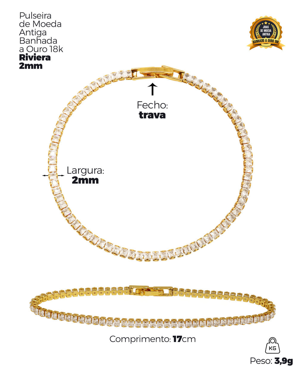 CONJUNTO BANHADO: BRACELETE SERPENTE + PULSEIRA RIVIERA 2MM