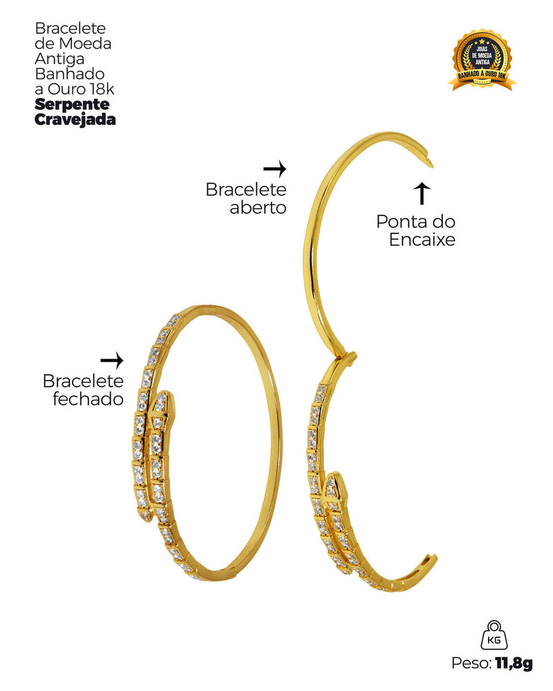 CONJUNTO BANHADO: BRACELETE SERPENTE + PULSEIRA RIVIERA 3MM