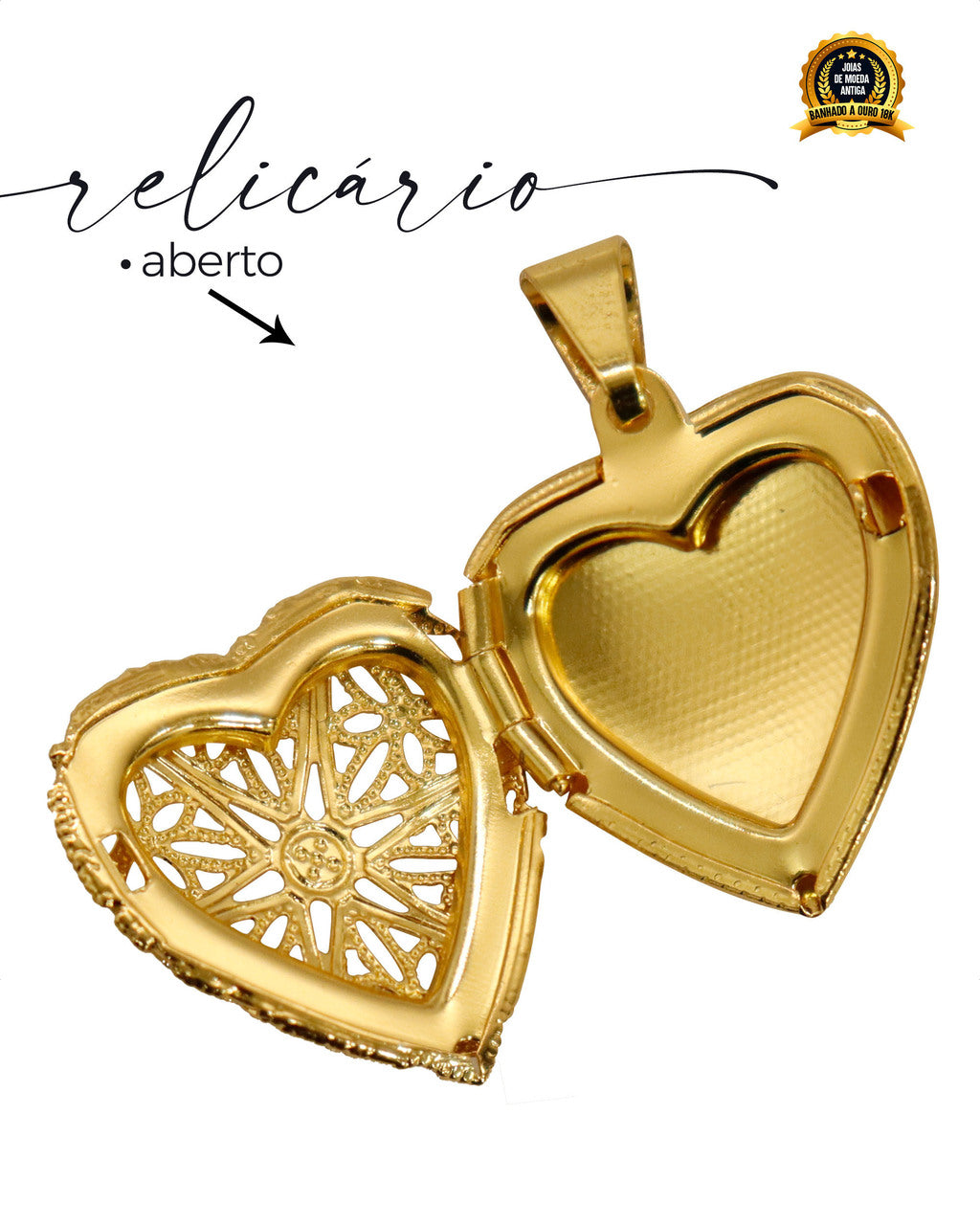 PINGENTE BANHADO: CORAÇAO RELICARIO VAZADO P