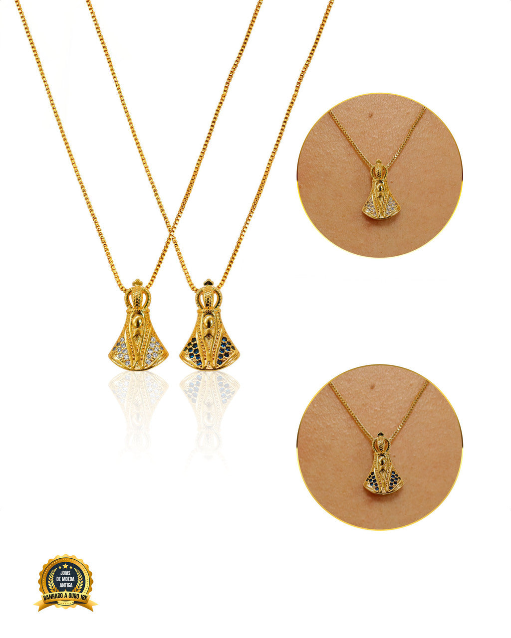 CONJUNTO BANHADO: CORRENTE VENEZIANA 1MM + PINGENTE SANTA CRAVEJADA