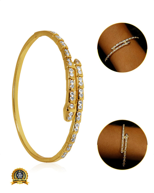 BRACELETE BANHADO: SERPENTE CRAVEJADA 4MM