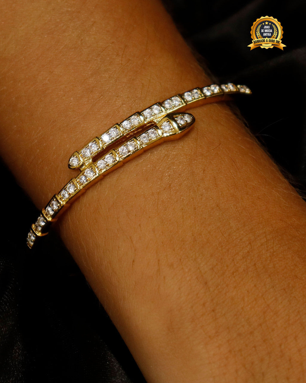 BRACELETE BANHADO: SERPENTE CRAVEJADA 4MM