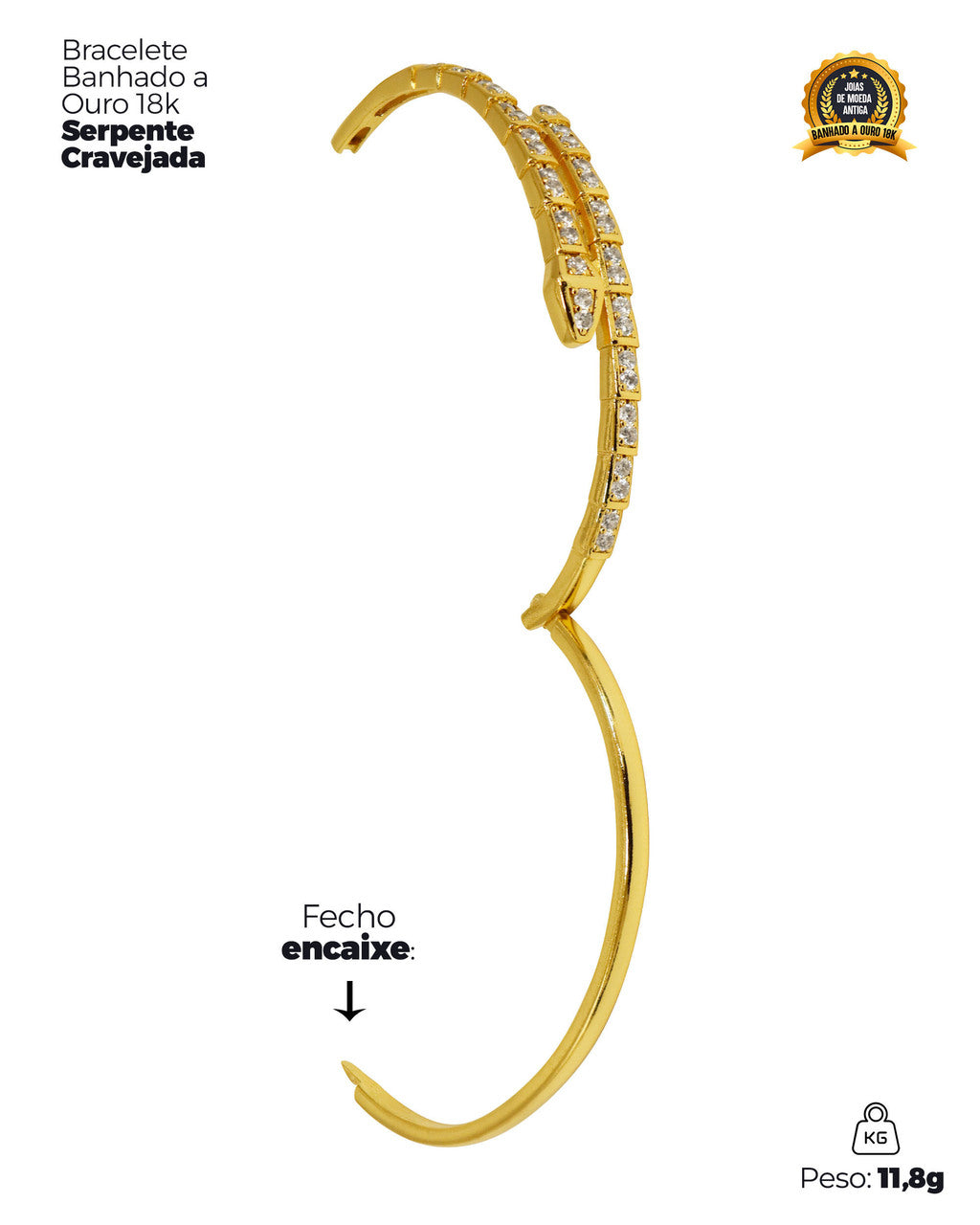 BRACELETE BANHADO: SERPENTE CRAVEJADA 4MM