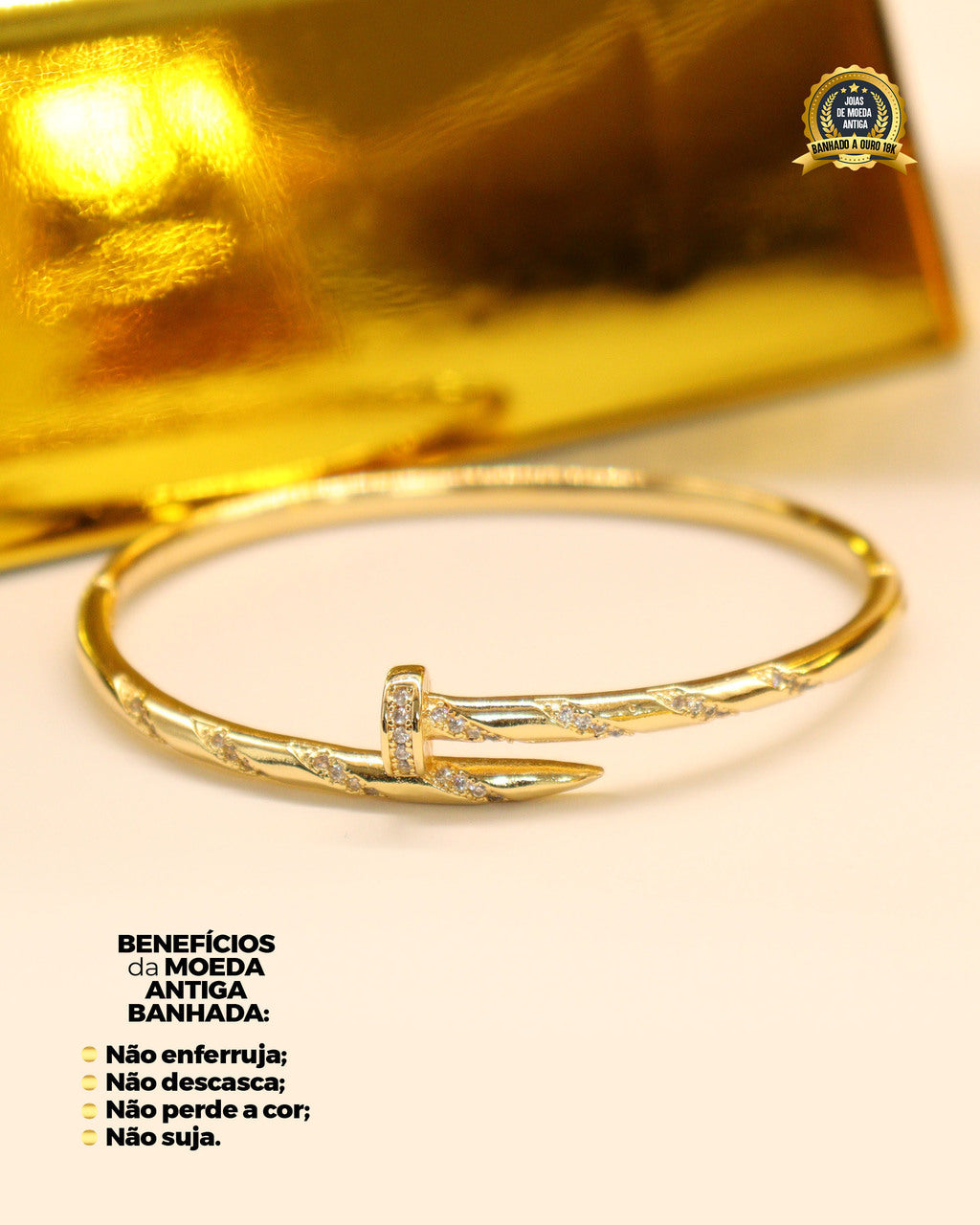 BRACELETE BANHADO: PREGO CRAVEJADO ESPIRAL