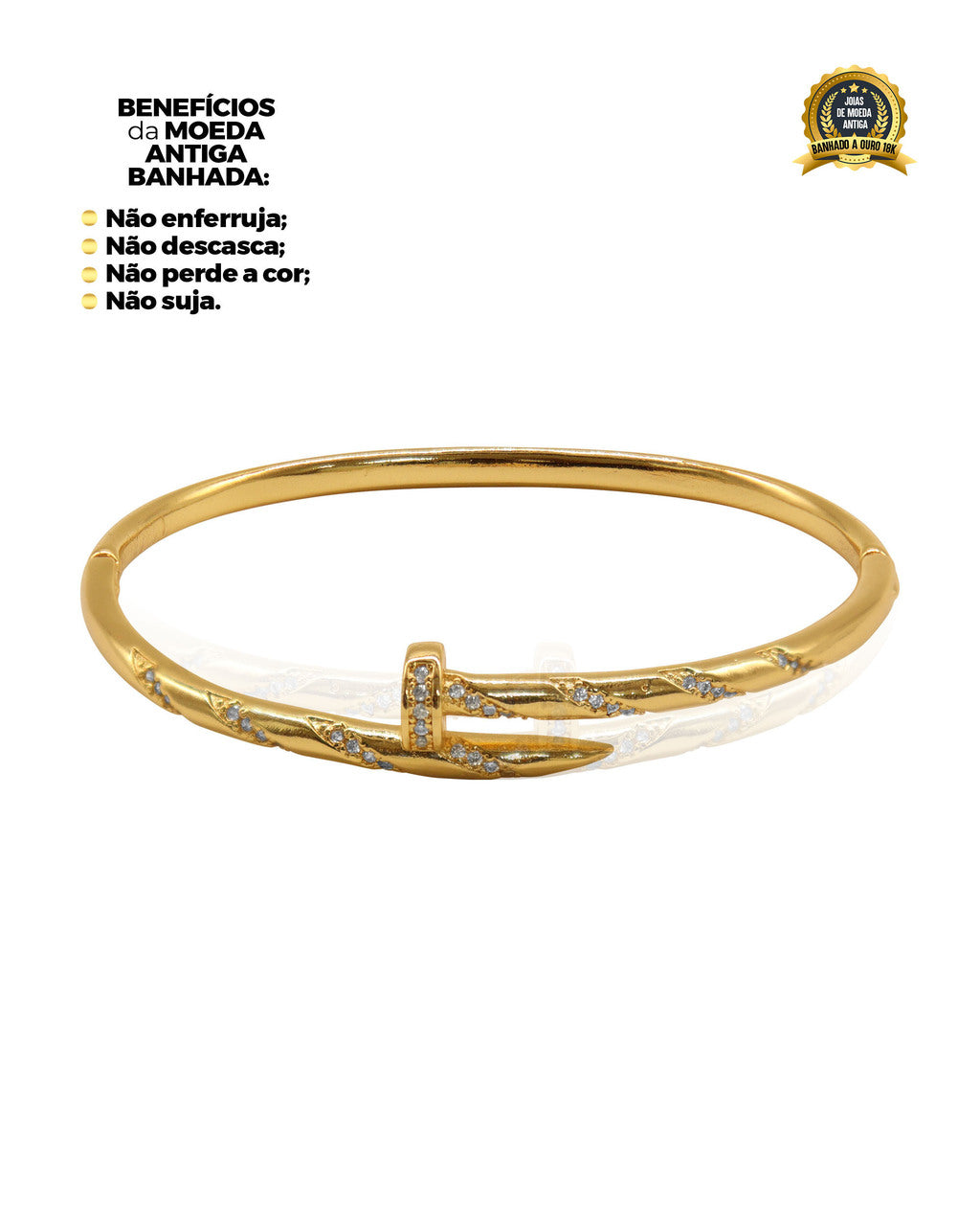 BRACELETE BANHADO: PREGO CRAVEJADO ESPIRAL