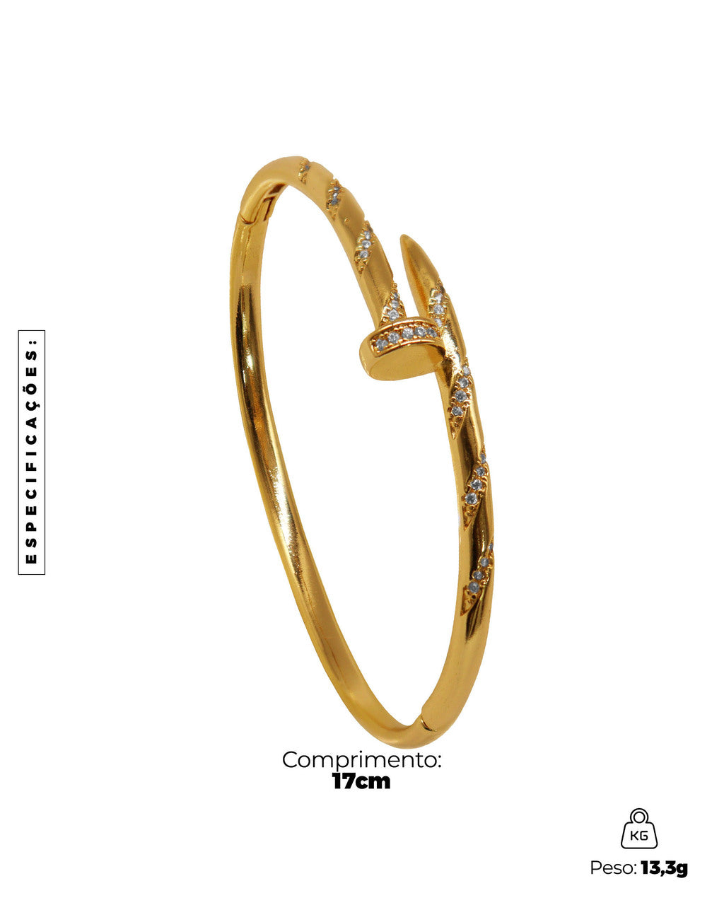 BRACELETE BANHADO: PREGO CRAVEJADO ESPIRAL