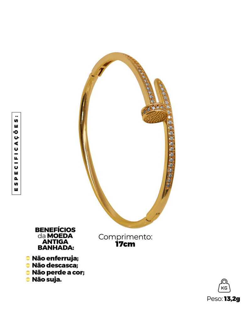 BRACELETE BANHADO: PREGO CRAVEJADO RETO