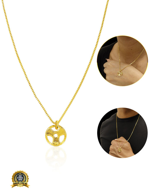 CONJUNTO BANHADO: CORRENTE CUBINHO 1MM + PINGENTE ANILHA