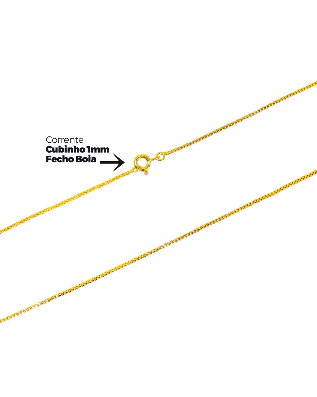 CONJUNTO BANHADO: CORRENTE CUBINHO 1MM + PINGENTE ANILHA