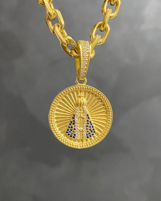 PINGENTE NOSSA SENHORA APARECIDA CRAVEJADO REDONDO - 3x3cm