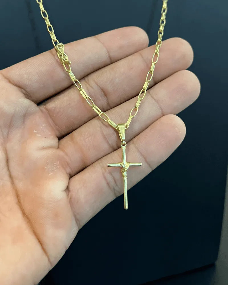 CORRENTE TIJOLINHO 2MM + PINGENTE CRUZ ENROLADA