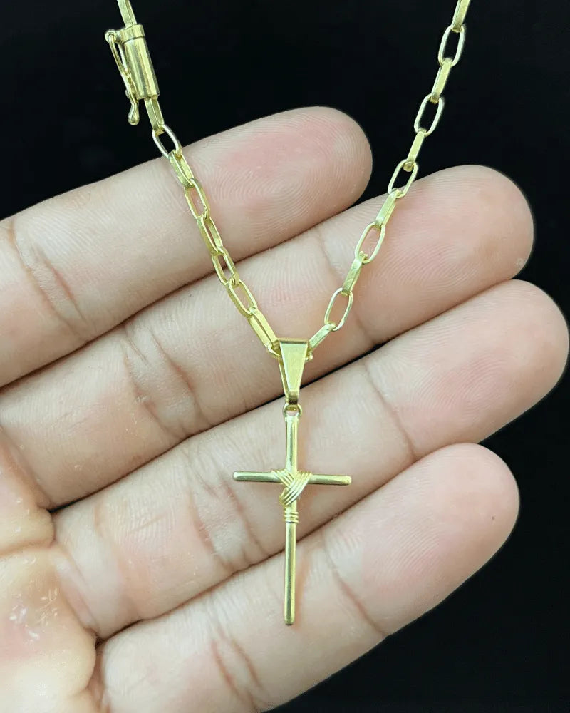 CORRENTE TIJOLINHO 2MM + PINGENTE CRUZ ENROLADA