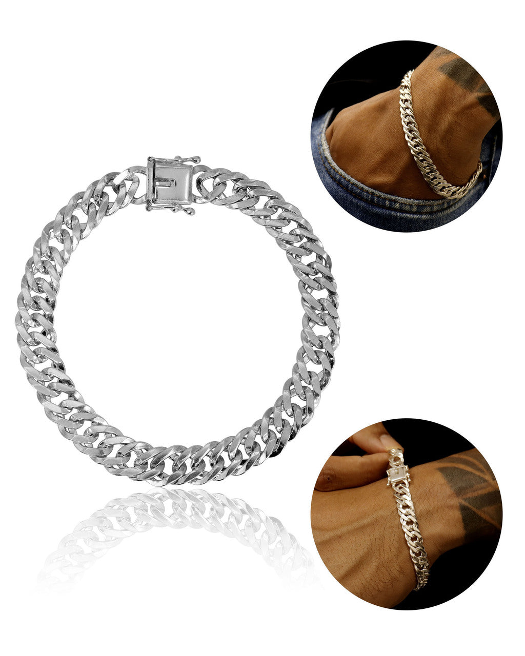 PULSEIRA PRATA 925: GRUMET LAMINADA 10MM