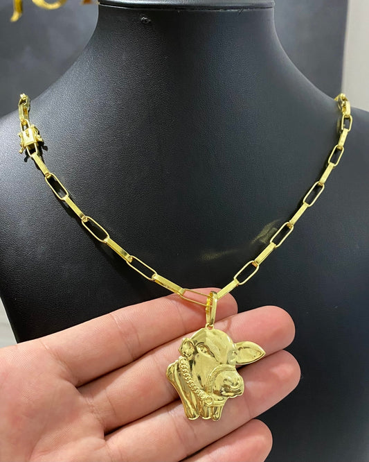 CORRENTE TIJOLINHO LONG 5MM + PINGENTE FACE DO BOI