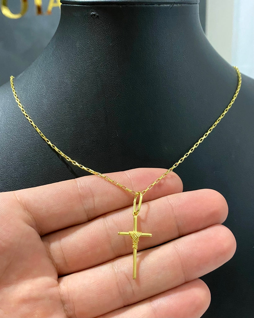 CORRENTE VENEZIANA 2MM + PINGENTE CRUZ AMARRADA PEQUENO