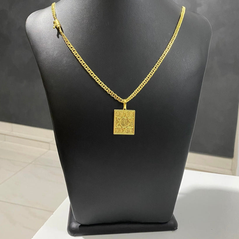 CORRENTE GRUMET 4MM + PINGENTE PLACA ESTRELA DE DAVI