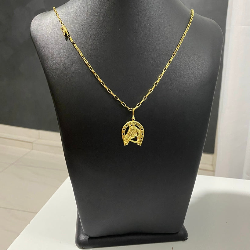 CORRENTE TIJOLINHO 3MM + PINGENTE FERRADURA DO CAVALO MÉDIO