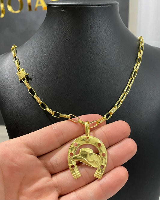 CORRENTE TIJOLINHO 5MM + PINGENTE FERRADURA DO CHAPÉU