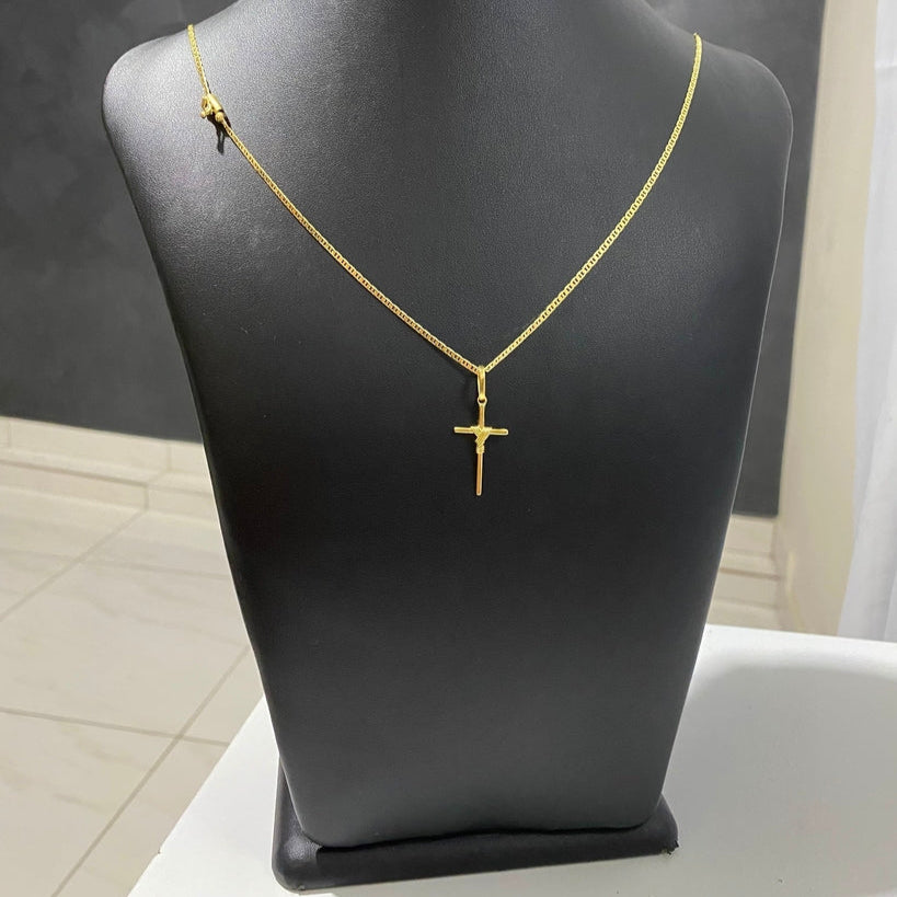 CORRENTE PIASTRINE 2MM + PINGENTE CRUZ AMARRADA PEQUENO