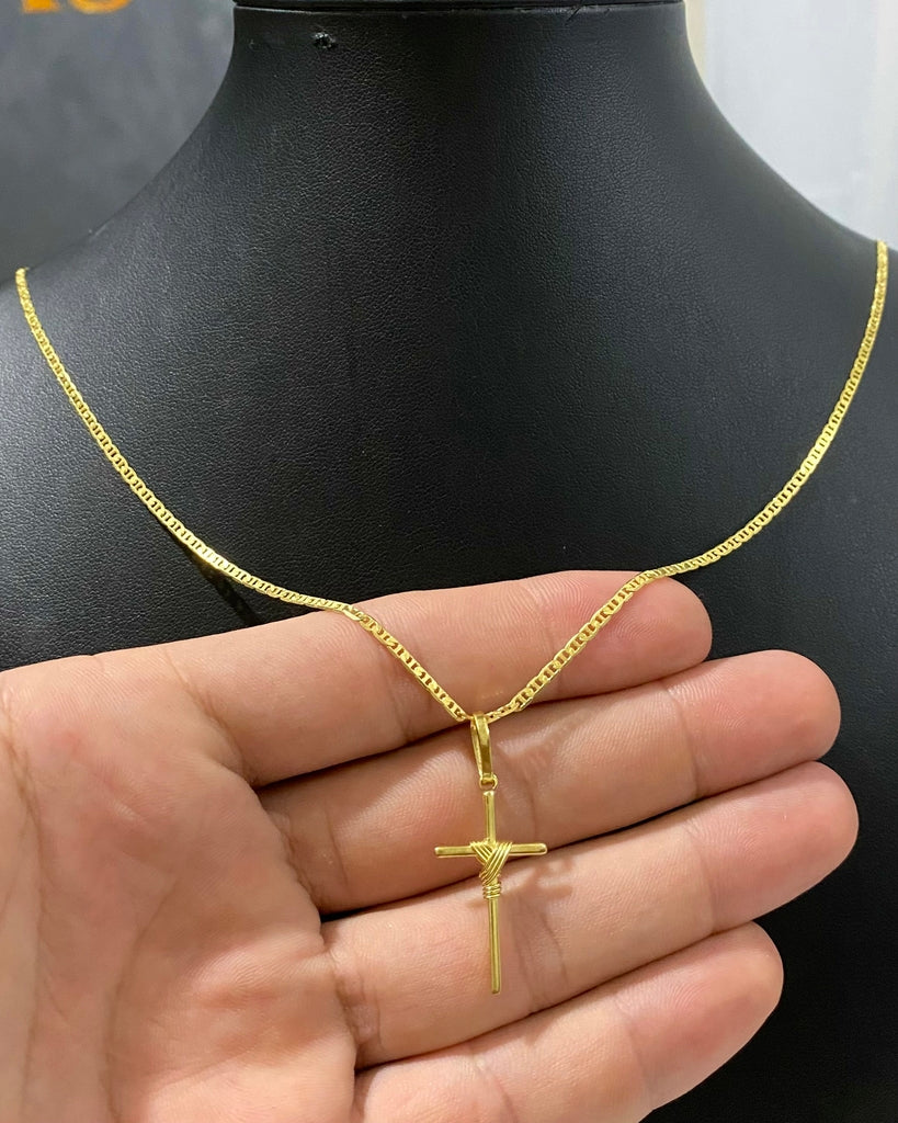 CORRENTE PIASTRINE 2MM + PINGENTE CRUZ AMARRADA PEQUENO