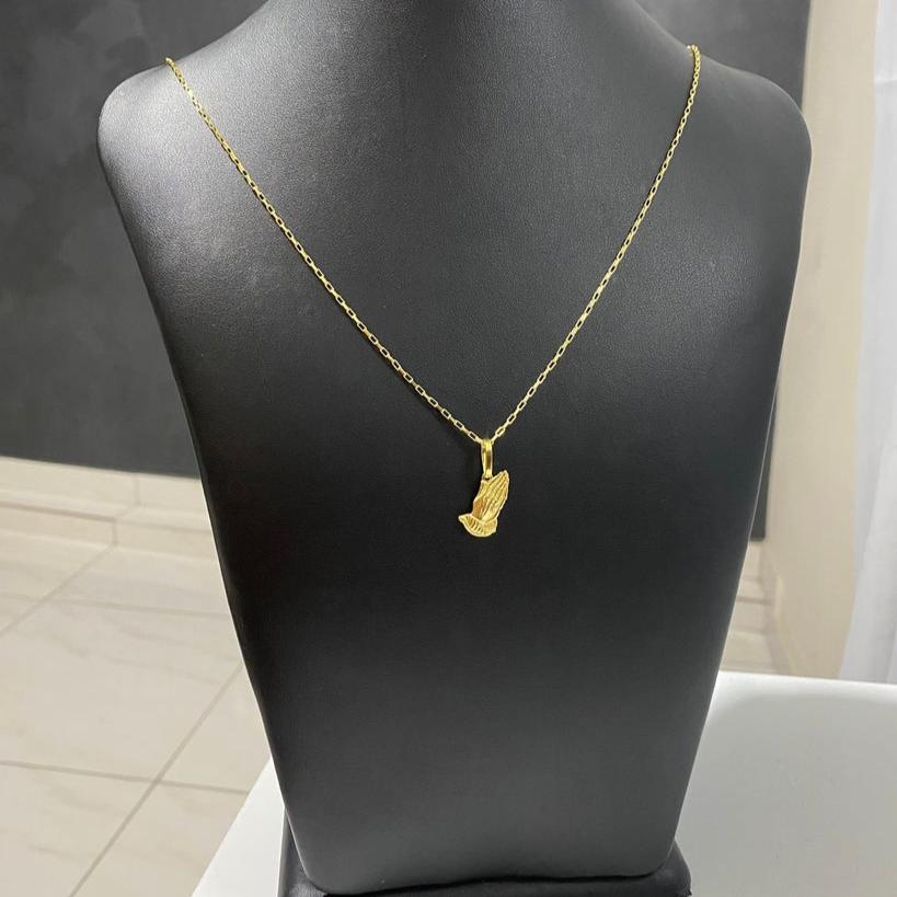 CORRENTE VENEZIANA 2MM + PINGENTE MÃO ORANDO PEQUENO