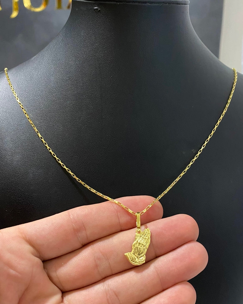 CORRENTE VENEZIANA 2MM + PINGENTE MÃO ORANDO PEQUENO