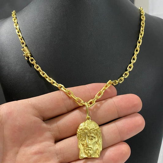 CORRENTE CADEADO DE QUINA 5MM + PINGENTE ROSTO DE CRISTO PADRÃO