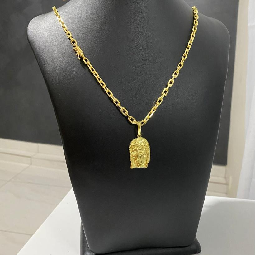 CORRENTE CADEADO DE QUINA 5MM + PINGENTE ROSTO DE CRISTO PADRÃO