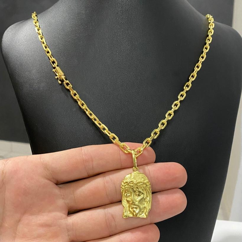 CORRENTE CADEADO DE QUINA 5MM + PINGENTE ROSTO DE CRISTO PADRÃO