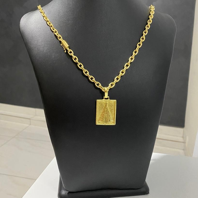 CORRENTE CADEADO 6MM + PINGENTE NOSSA SENHORA APARECIDA QUADRADO