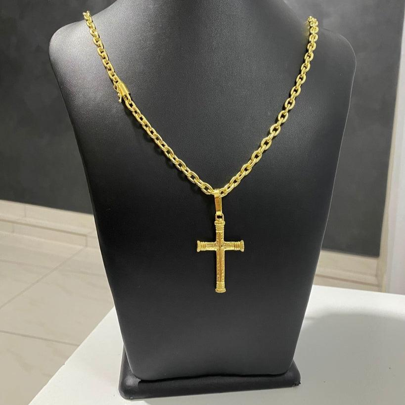 CORRENTE CADEADO 6MM + PINGENTE CRUZ MEDIEVAL