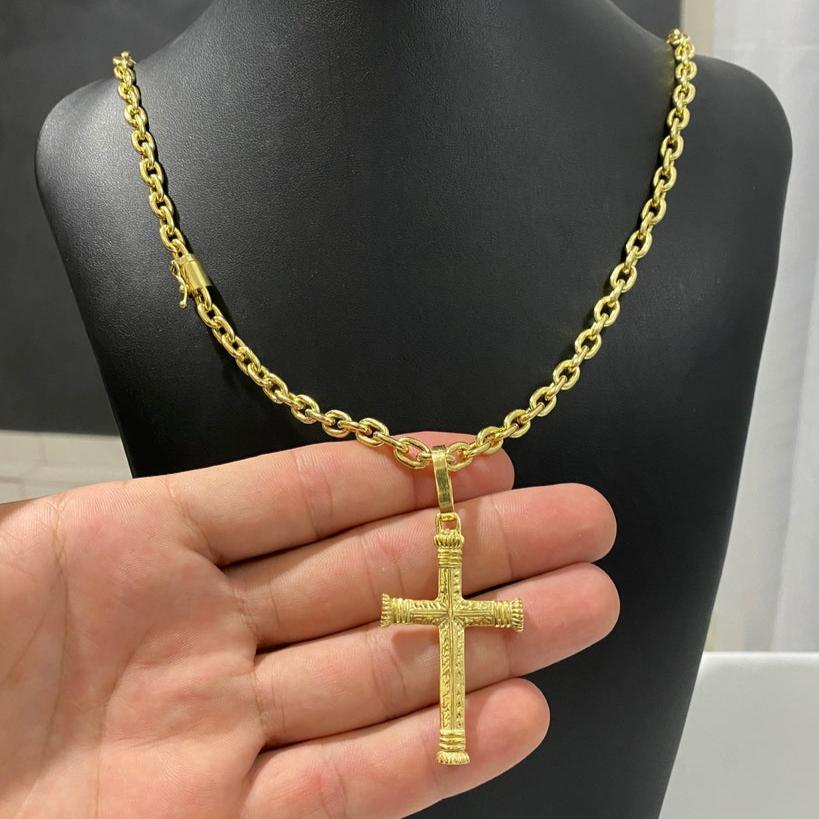 CORRENTE CADEADO 6MM + PINGENTE CRUZ MEDIEVAL